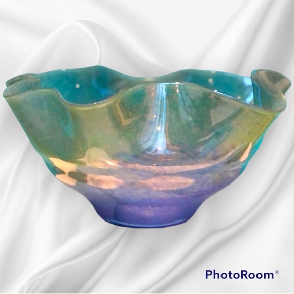 Lenox Accents Lenox Glass Bowl Metallic Sea Foam Art Glass Ripple